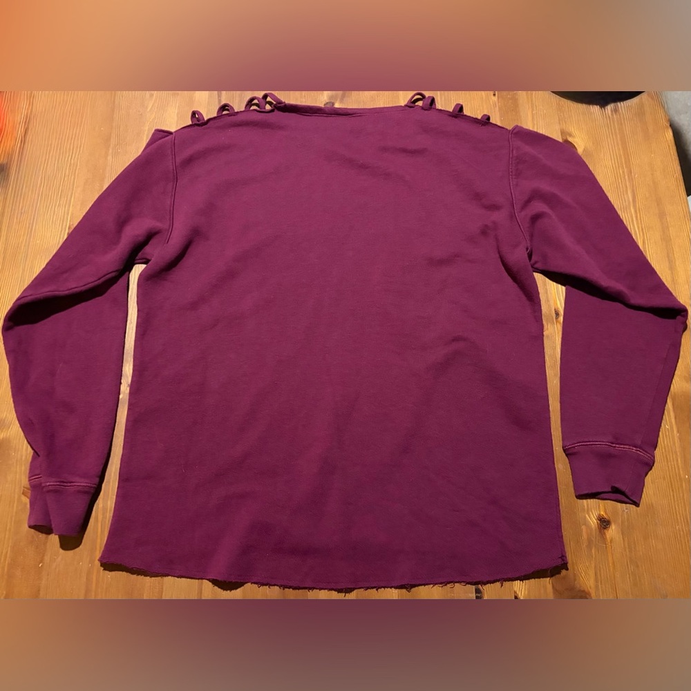 PINK Victoria's Secret Maroon Cotton Blend Long Sleeve Tee Cut Out Shoulders - Picture 4 of 4
